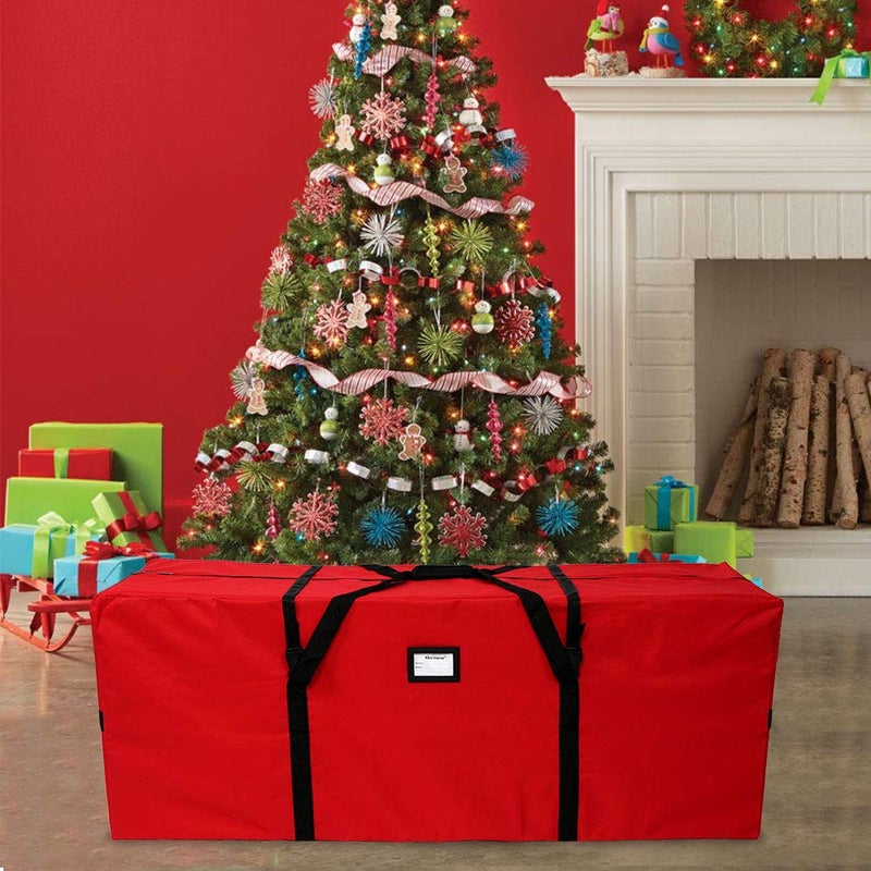 OurWarm Christmas Tree Storage Bag Extra Large Heavy Duty Storage Containers for 8 Ft Artificial Tree 600D Oxford Xmas Holiday Tree Storage Bags with Reinforced Handles Zipper, Red 50" x 15" x 20" - Image 5